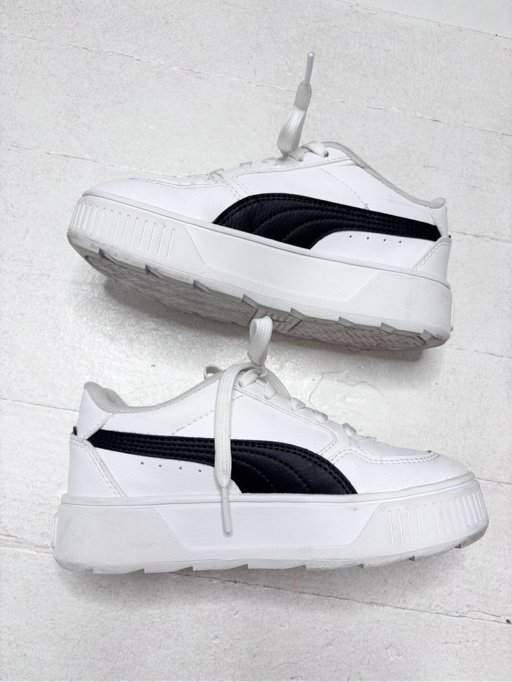 Puma Karen Rebelle Platform Sneakers White Black Gold Girls Size 13 EUC